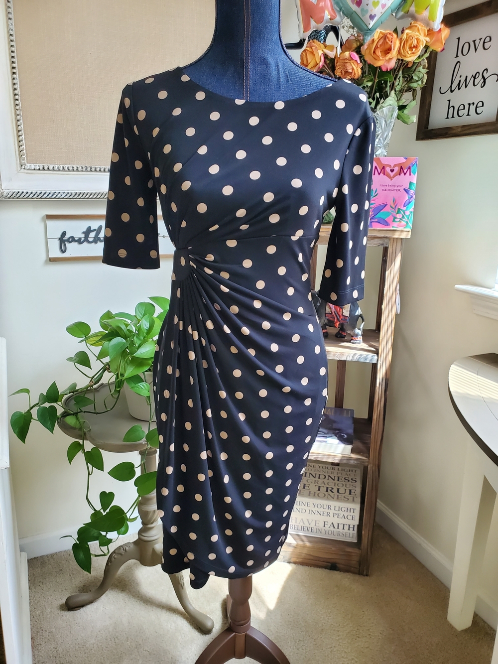connected apparel Navy Polka Dot Twist-Front Midi Dress